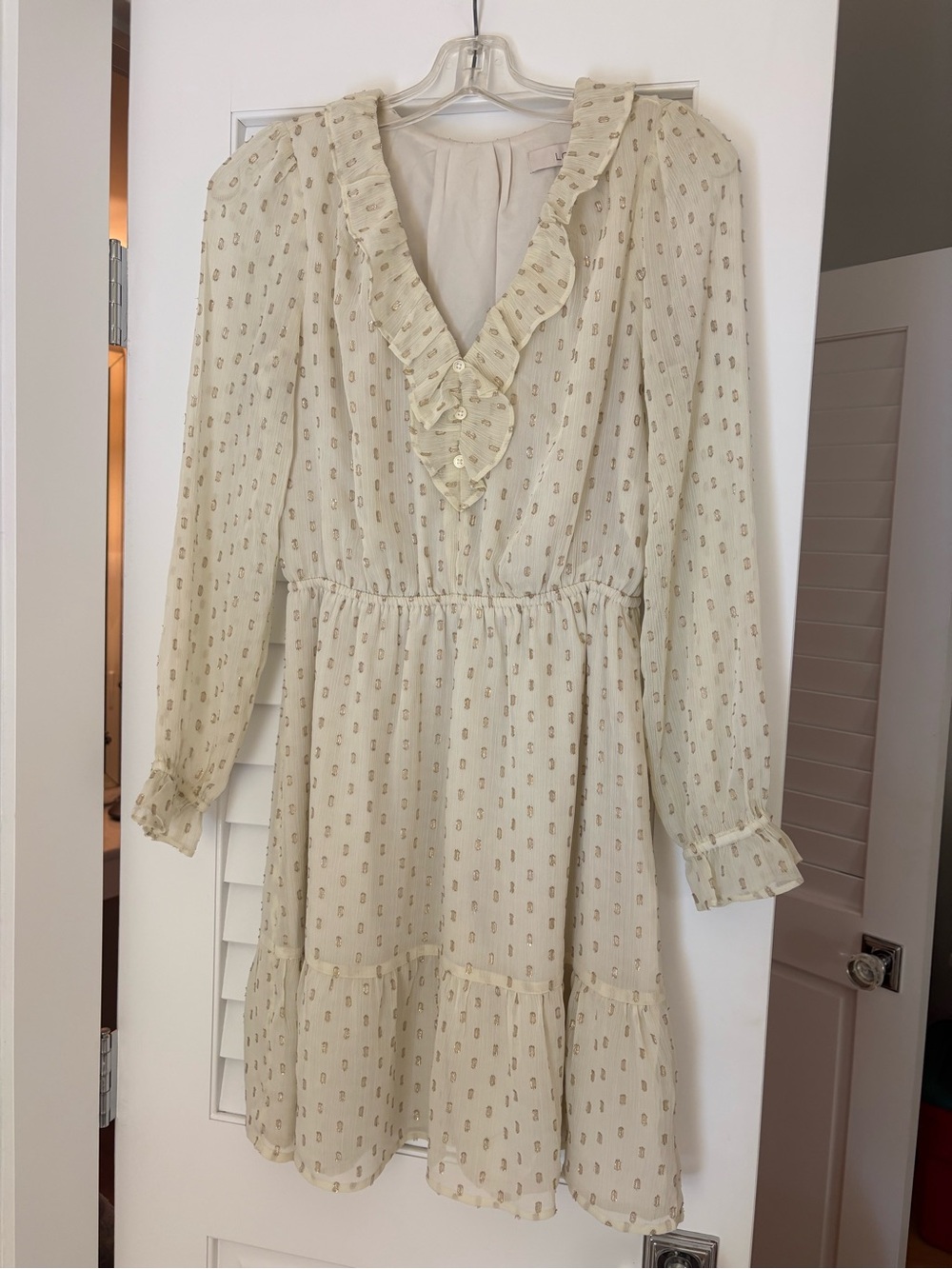 Ivory Ruffle V-Neck Long Sleeve Dress